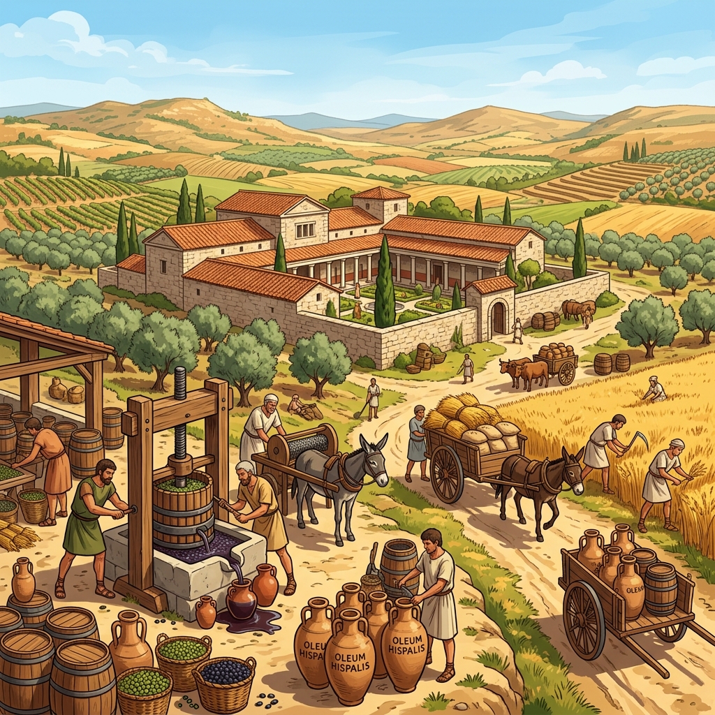 Ilustración de una villa romana en Sevilla