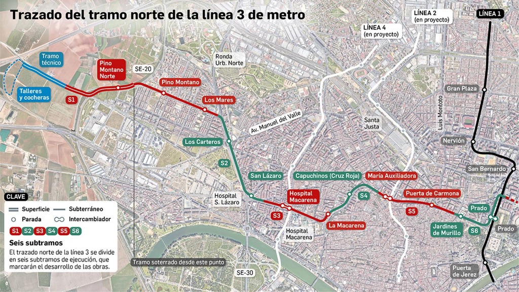 Trazado real del tramo norte de la línea 3 de metro